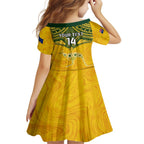 Custom Australia Matildas Family Matching Off Shoulder Long Sleeve Dress and Hawaiian Shirt Polynesian Mix Gold Marble
