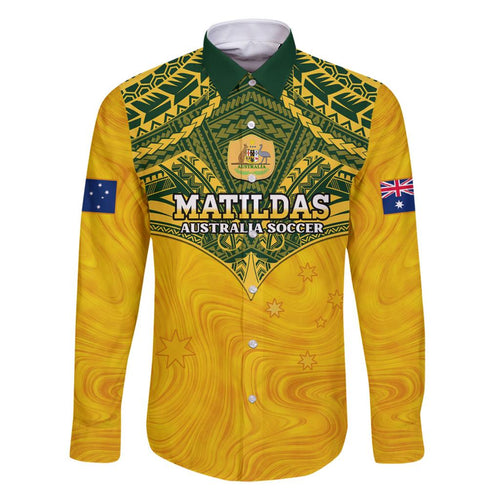 Custom Australia Matildas Family Matching Off Shoulder Short Dress and Hawaiian Shirt Polynesian Mix Gold Marble