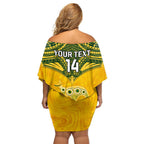 Custom Australia Matildas Family Matching Off Shoulder Short Dress and Hawaiian Shirt Polynesian Mix Gold Marble