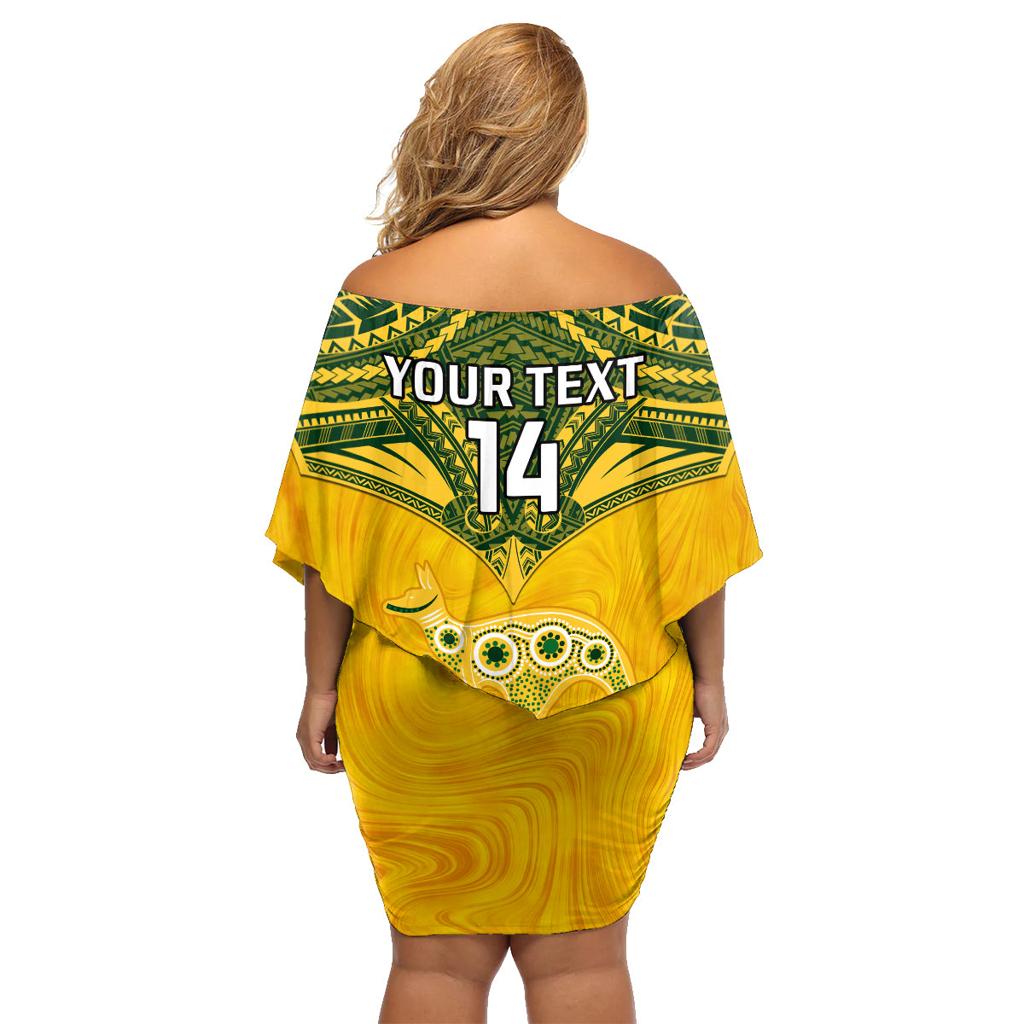 Custom Australia Matildas Family Matching Off Shoulder Short Dress and Hawaiian Shirt Polynesian Mix Gold Marble