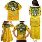 Custom Australia Matildas Family Matching Puletasi and Hawaiian Shirt Polynesian Mix Gold Marble