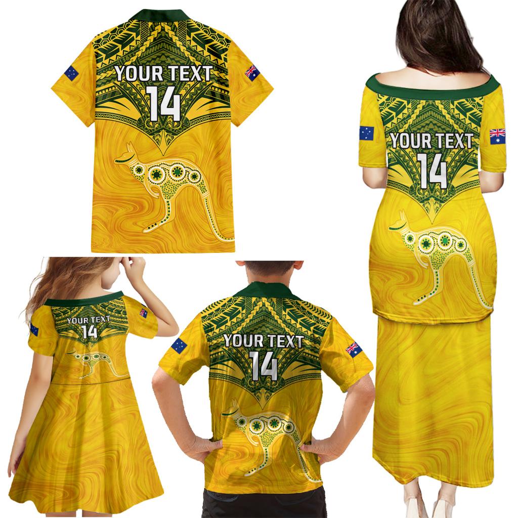Custom Australia Matildas Family Matching Puletasi and Hawaiian Shirt Polynesian Mix Gold Marble
