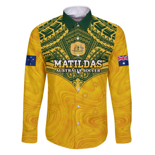 Custom Australia Matildas Family Matching Puletasi and Hawaiian Shirt Polynesian Mix Gold Marble