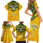 Custom Australia Matildas Family Matching Short Sleeve Bodycon Dress and Hawaiian Shirt Polynesian Mix Gold Marble