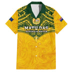 Custom Australia Matildas Family Matching Short Sleeve Bodycon Dress and Hawaiian Shirt Polynesian Mix Gold Marble