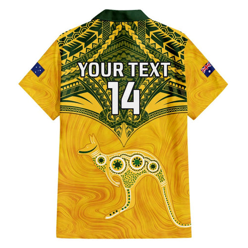 Custom Australia Matildas Family Matching Short Sleeve Bodycon Dress and Hawaiian Shirt Polynesian Mix Gold Marble