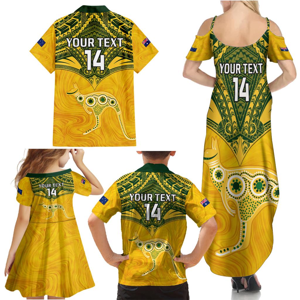 Custom Australia Matildas Family Matching Summer Maxi Dress and Hawaiian Shirt Polynesian Mix Gold Marble