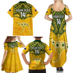 Custom Australia Matildas Family Matching Summer Maxi Dress and Hawaiian Shirt Polynesian Mix Gold Marble