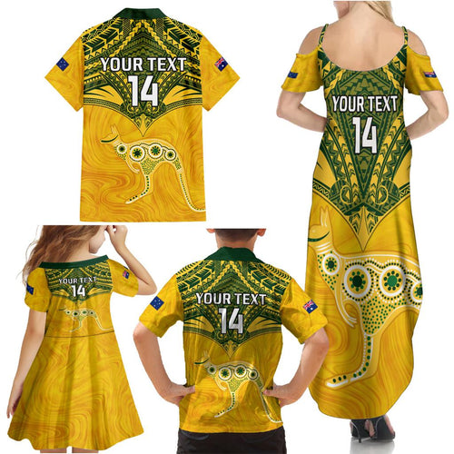 Custom Australia Matildas Family Matching Summer Maxi Dress and Hawaiian Shirt Polynesian Mix Gold Marble