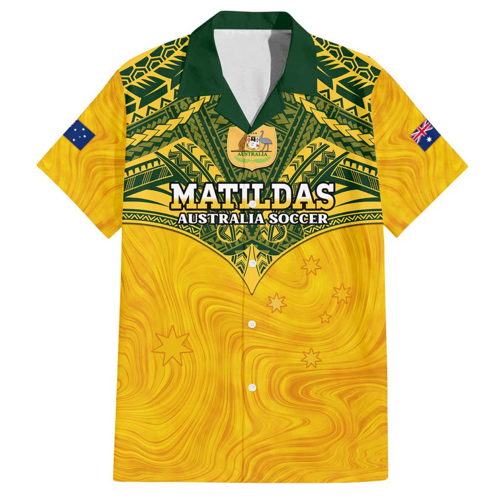 Custom Australia Matildas Family Matching Summer Maxi Dress and Hawaiian Shirt Polynesian Mix Gold Marble