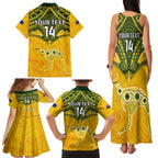 Custom Australia Matildas Family Matching Tank Maxi Dress and Hawaiian Shirt Polynesian Mix Gold Marble