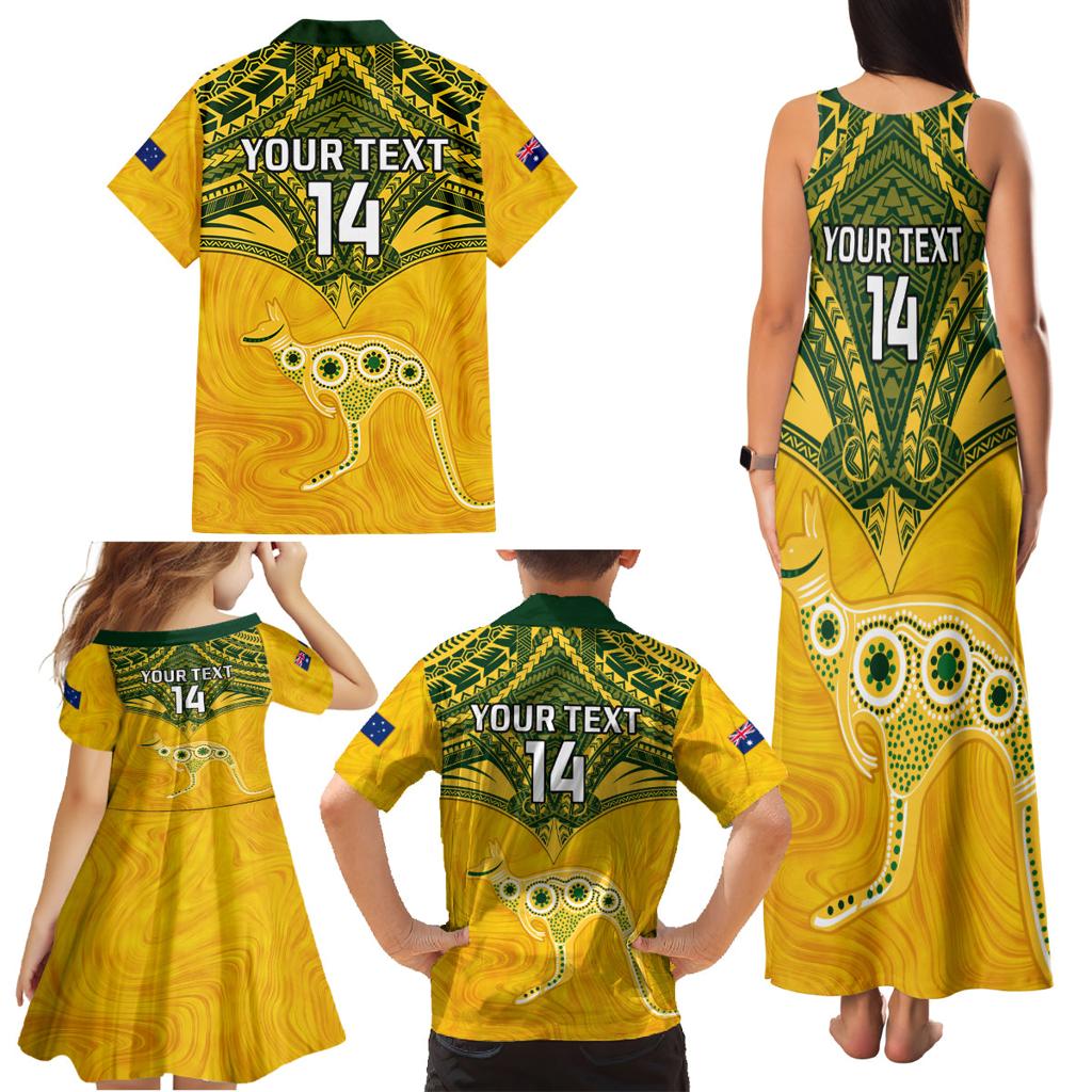 Custom Australia Matildas Family Matching Tank Maxi Dress and Hawaiian Shirt Polynesian Mix Gold Marble