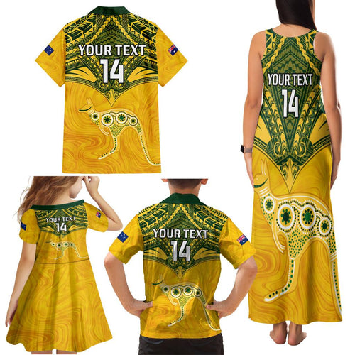 Custom Australia Matildas Family Matching Tank Maxi Dress and Hawaiian Shirt Polynesian Mix Gold Marble