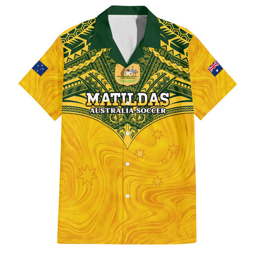 Custom Australia Matildas Family Matching Tank Maxi Dress and Hawaiian Shirt Polynesian Mix Gold Marble