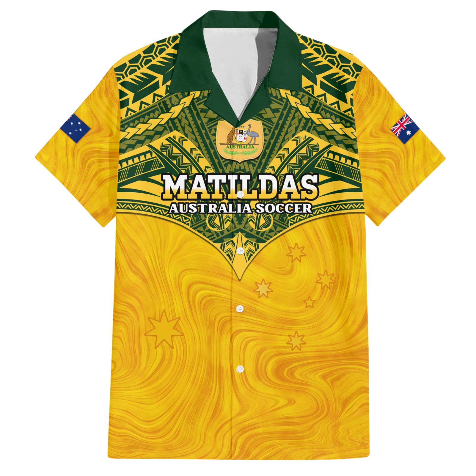 Custom Australia Matildas Hawaiian Shirt Polynesian Mix Gold Marble