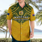 Custom Australia Matildas Hawaiian Shirt Polynesian Mix Gold Marble