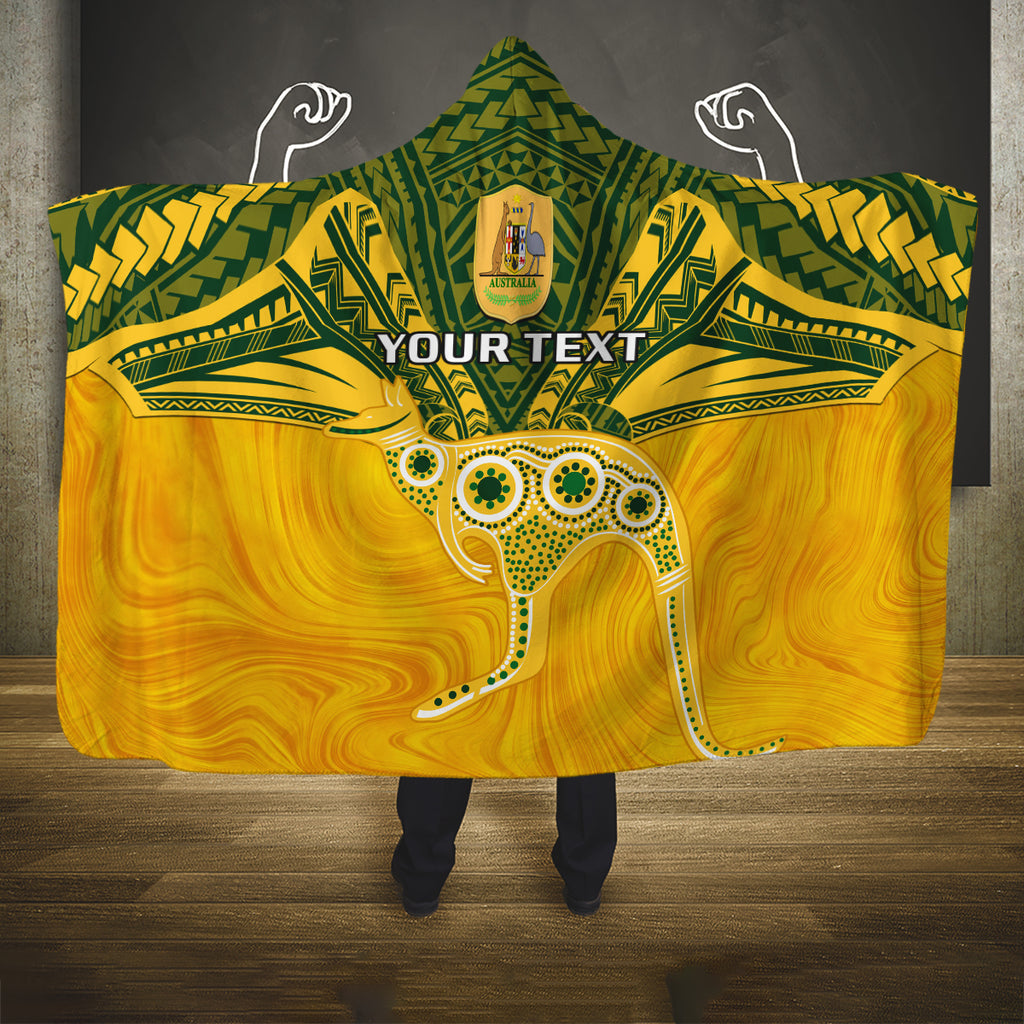 Custom Australia Matildas Hooded Blanket Polynesian Mix Gold Marble