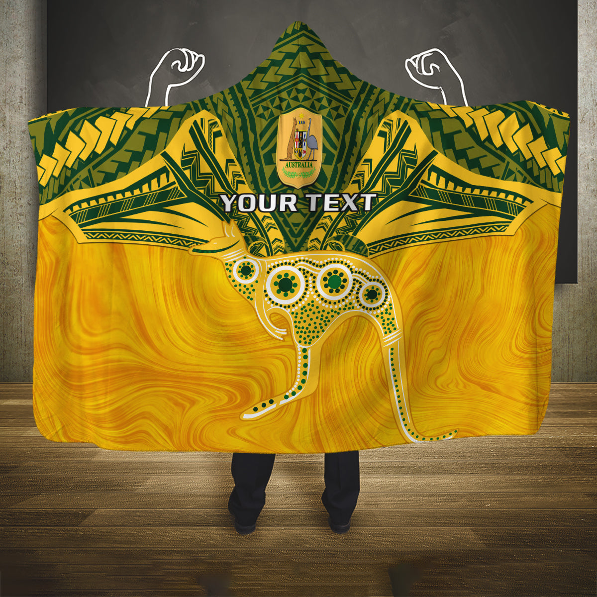 Custom Australia Matildas Hooded Blanket Polynesian Mix Gold Marble