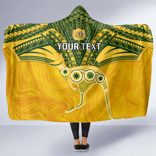 Custom Australia Matildas Hooded Blanket Polynesian Mix Gold Marble