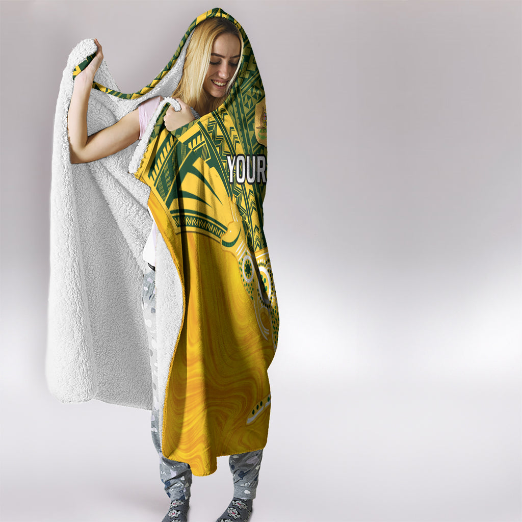 Custom Australia Matildas Hooded Blanket Polynesian Mix Gold Marble