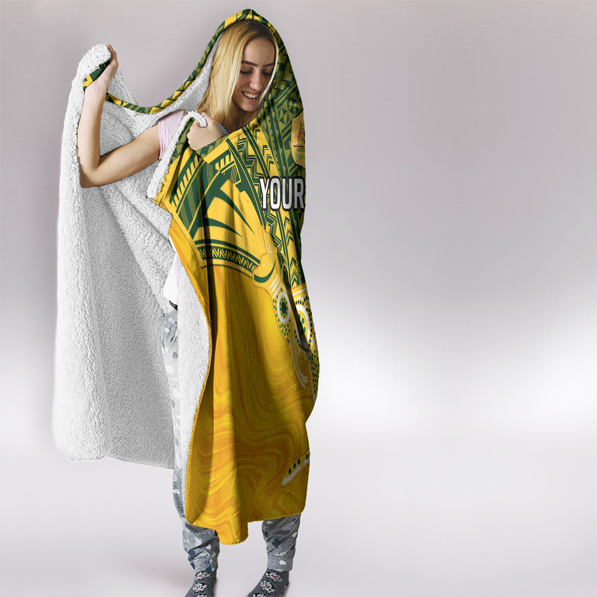 Custom Australia Matildas Hooded Blanket Polynesian Mix Gold Marble