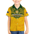 Custom Australia Matildas Kid Hawaiian Shirt Polynesian Mix Gold Marble