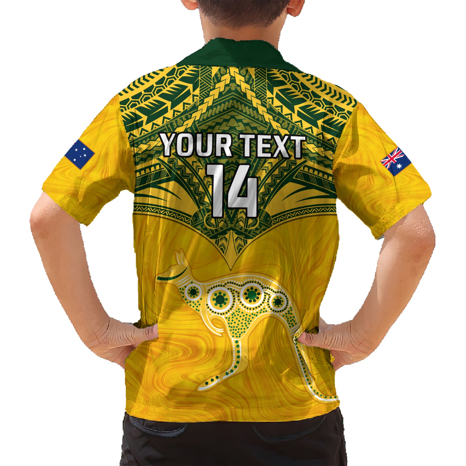 Custom Australia Matildas Kid Hawaiian Shirt Polynesian Mix Gold Marble