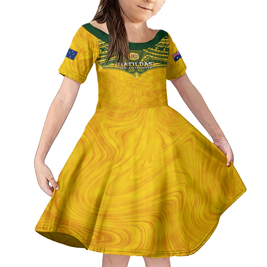 Custom Australia Matildas Kid Short Sleeve Dress Polynesian Mix Gold Marble