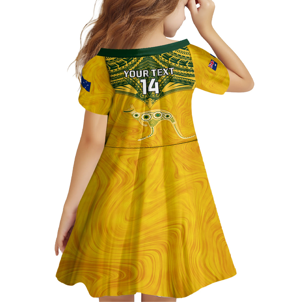 Custom Australia Matildas Kid Short Sleeve Dress Polynesian Mix Gold Marble