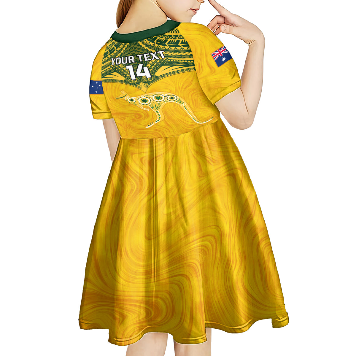 Custom Australia Matildas Kid Short Sleeve Dress Polynesian Mix Gold Marble