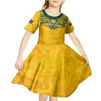 Custom Australia Matildas Kid Short Sleeve Dress Polynesian Mix Gold Marble