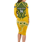 Custom Australia Matildas Long Sleeve Bodycon Dress Polynesian Mix Gold Marble