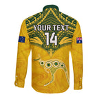 Custom Australia Matildas Long Sleeve Button Shirt Polynesian Mix Gold Marble