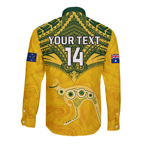 Custom Australia Matildas Long Sleeve Button Shirt Polynesian Mix Gold Marble