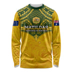 Custom Australia Matildas Long Sleeve Shirt Polynesian Mix Gold Marble