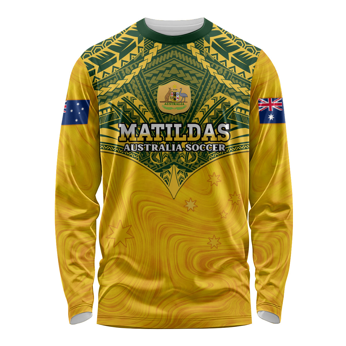 Custom Australia Matildas Long Sleeve Shirt Polynesian Mix Gold Marble