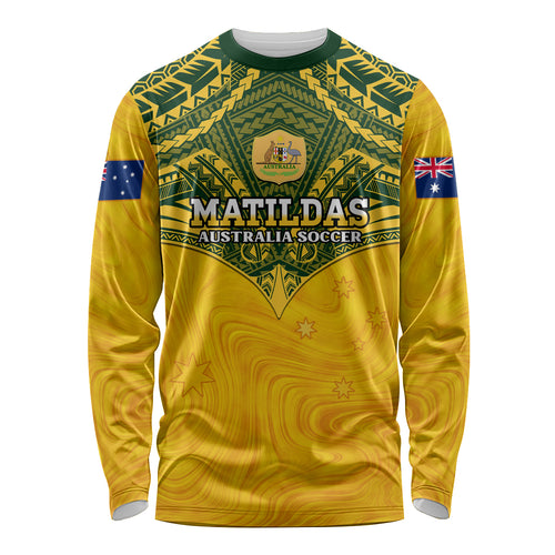 Custom Australia Matildas Long Sleeve Shirt Polynesian Mix Gold Marble