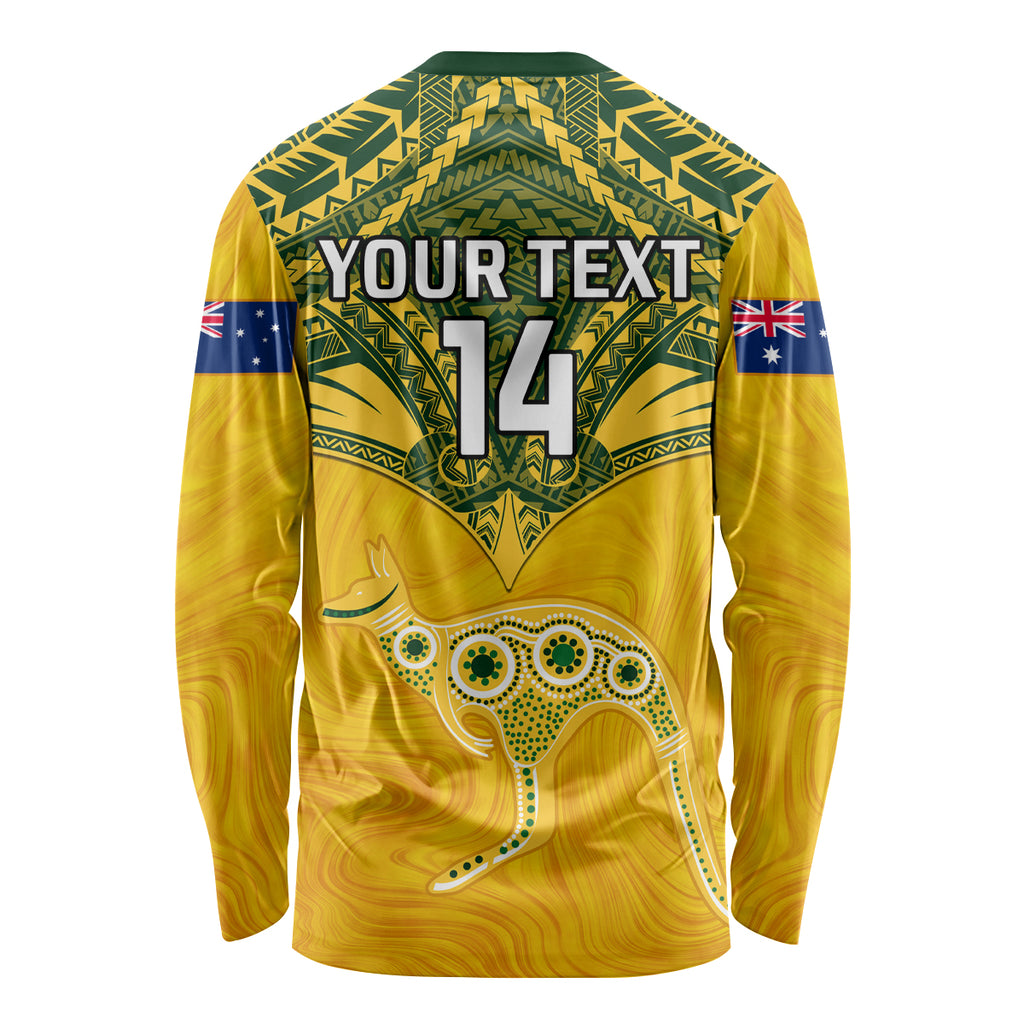 Custom Australia Matildas Long Sleeve Shirt Polynesian Mix Gold Marble