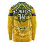 Custom Australia Matildas Long Sleeve Shirt Polynesian Mix Gold Marble