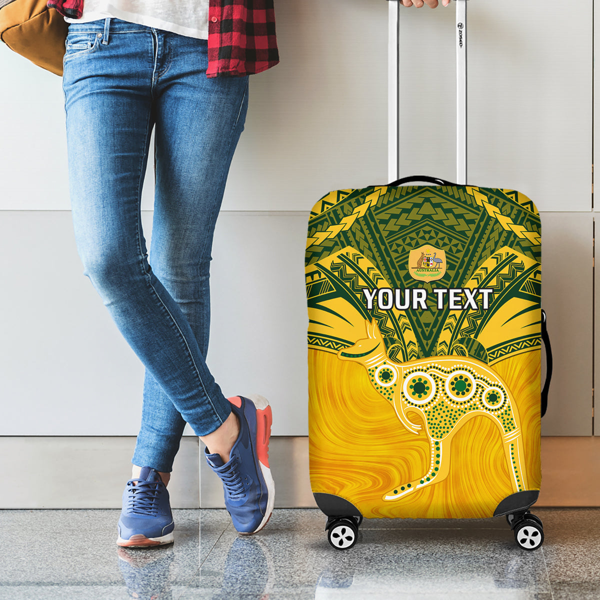 Custom Australia Matildas Luggage Cover Polynesian Mix Gold Marble