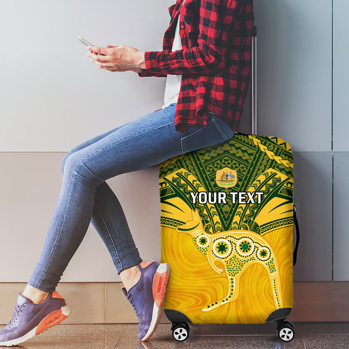 Custom Australia Matildas Luggage Cover Polynesian Mix Gold Marble