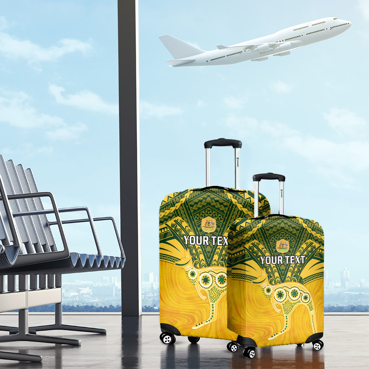 Custom Australia Matildas Luggage Cover Polynesian Mix Gold Marble