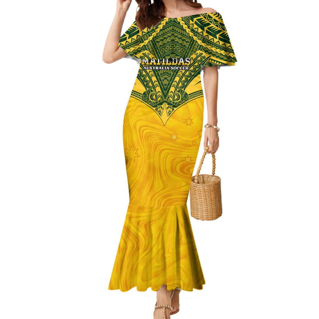 Custom Australia Matildas Mermaid Dress Polynesian Mix Gold Marble