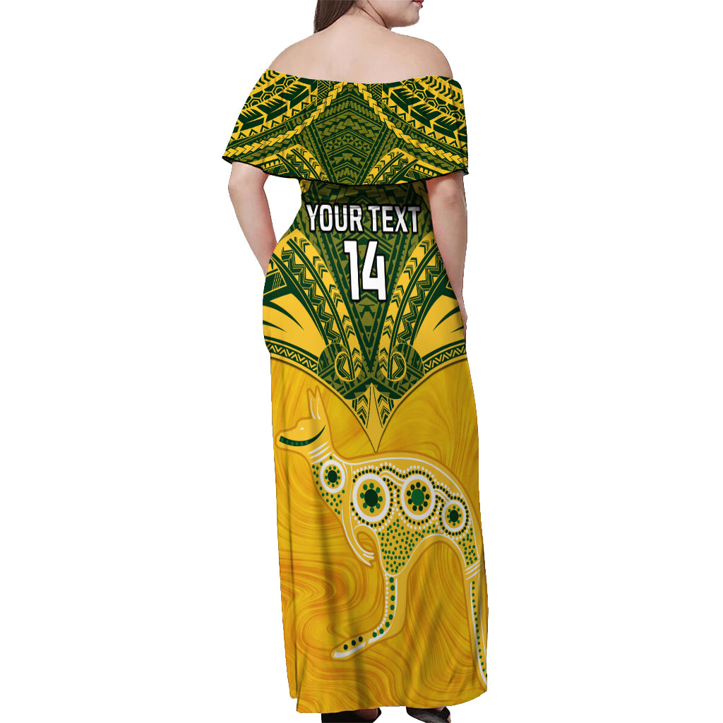 Custom Australia Matildas Off Shoulder Maxi Dress Polynesian Mix Gold Marble