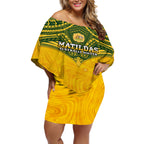 Custom Australia Matildas Off Shoulder Short Dress Polynesian Mix Gold Marble