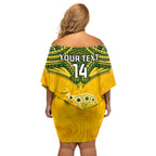 Custom Australia Matildas Off Shoulder Short Dress Polynesian Mix Gold Marble