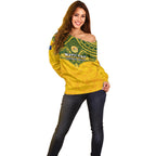 Custom Australia Matildas Off Shoulder Sweater Polynesian Mix Gold Marble
