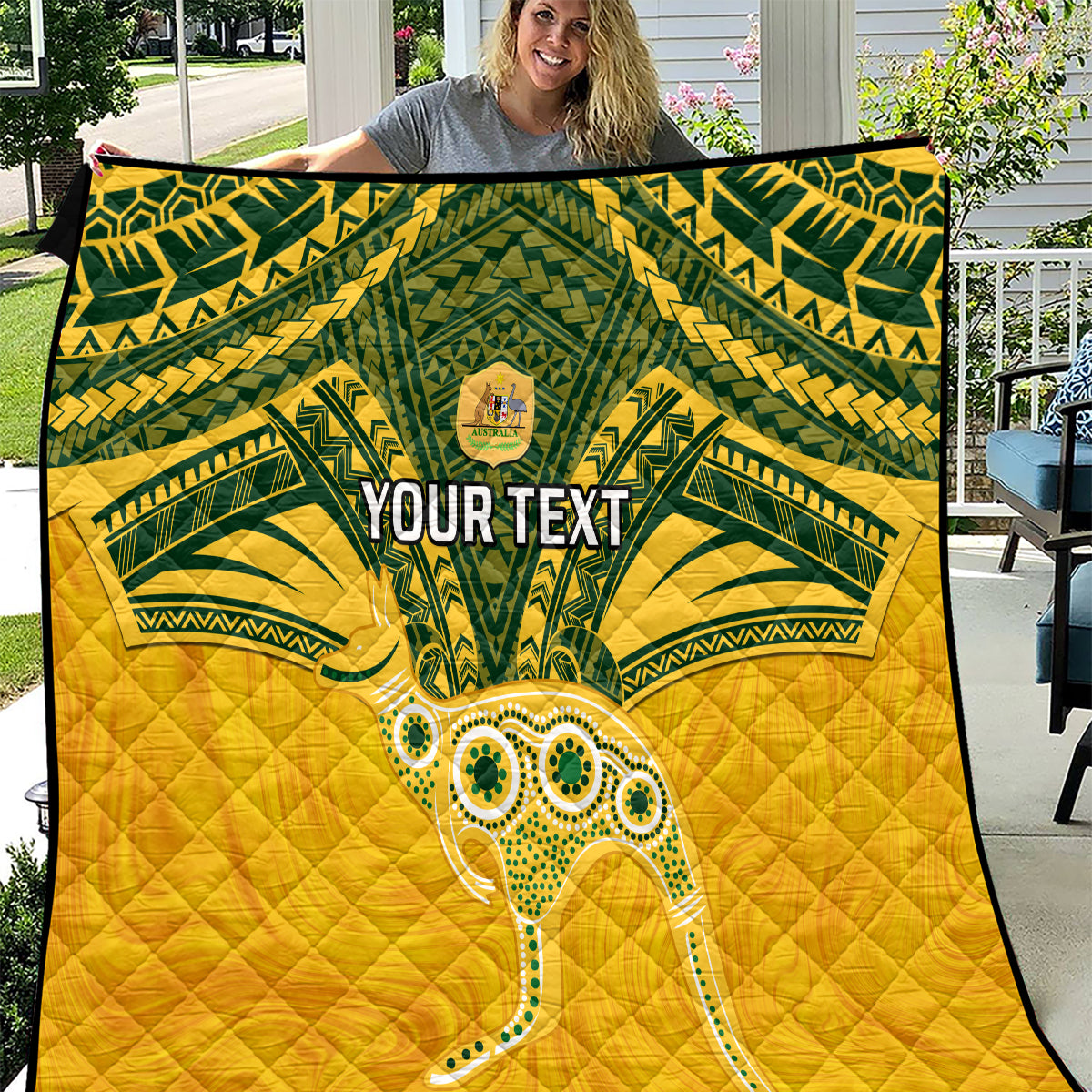 Custom Australia Matildas Quilt Polynesian Mix Gold Marble