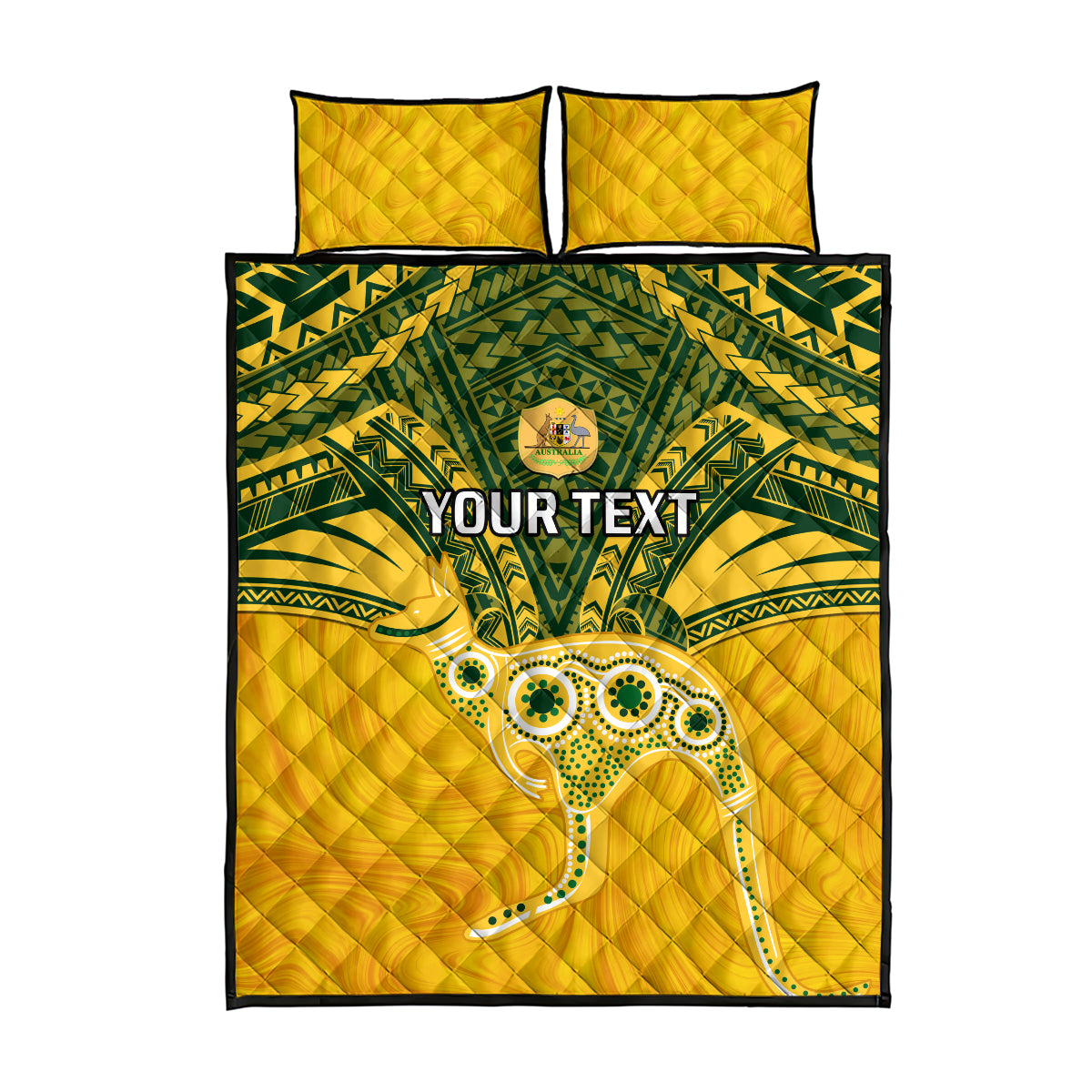 Custom Australia Matildas Quilt Bed Set Polynesian Mix Gold Marble