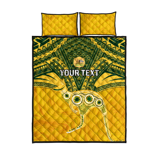 Custom Australia Matildas Quilt Bed Set Polynesian Mix Gold Marble